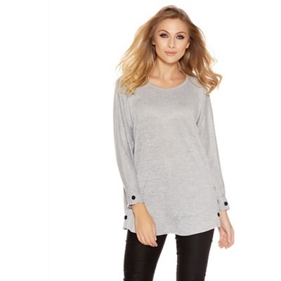 Grey Light Knit Button Side Top
